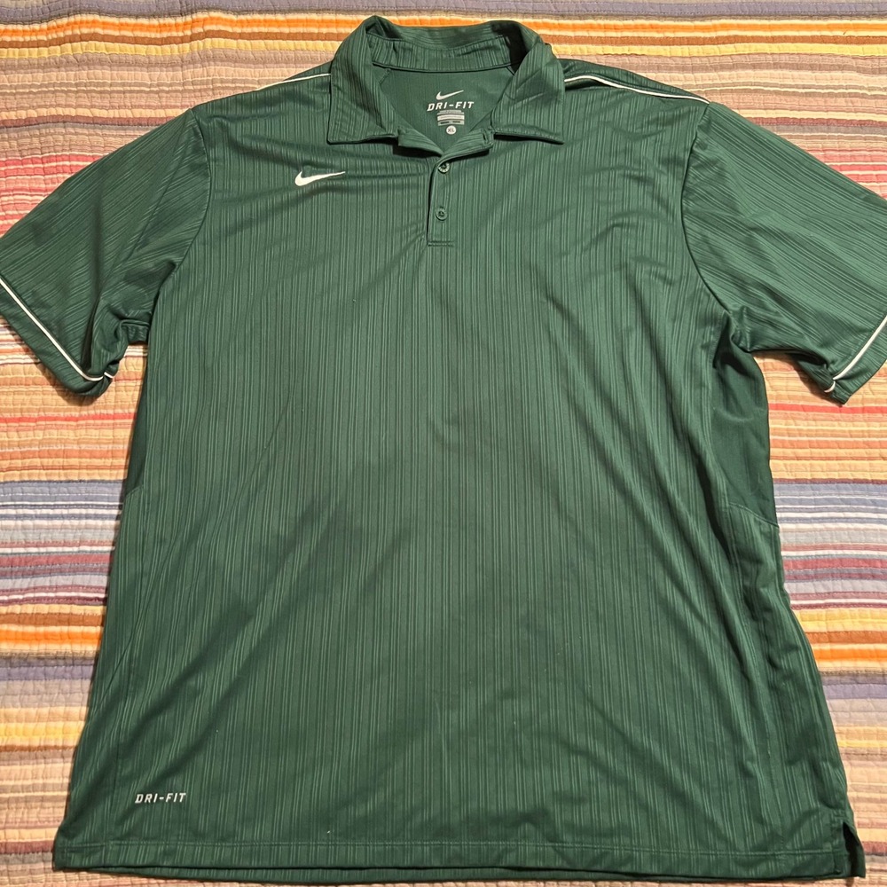 Nike Dri-FIT XL Green Striped Golf Polo Shirt Athletic Casual Mens